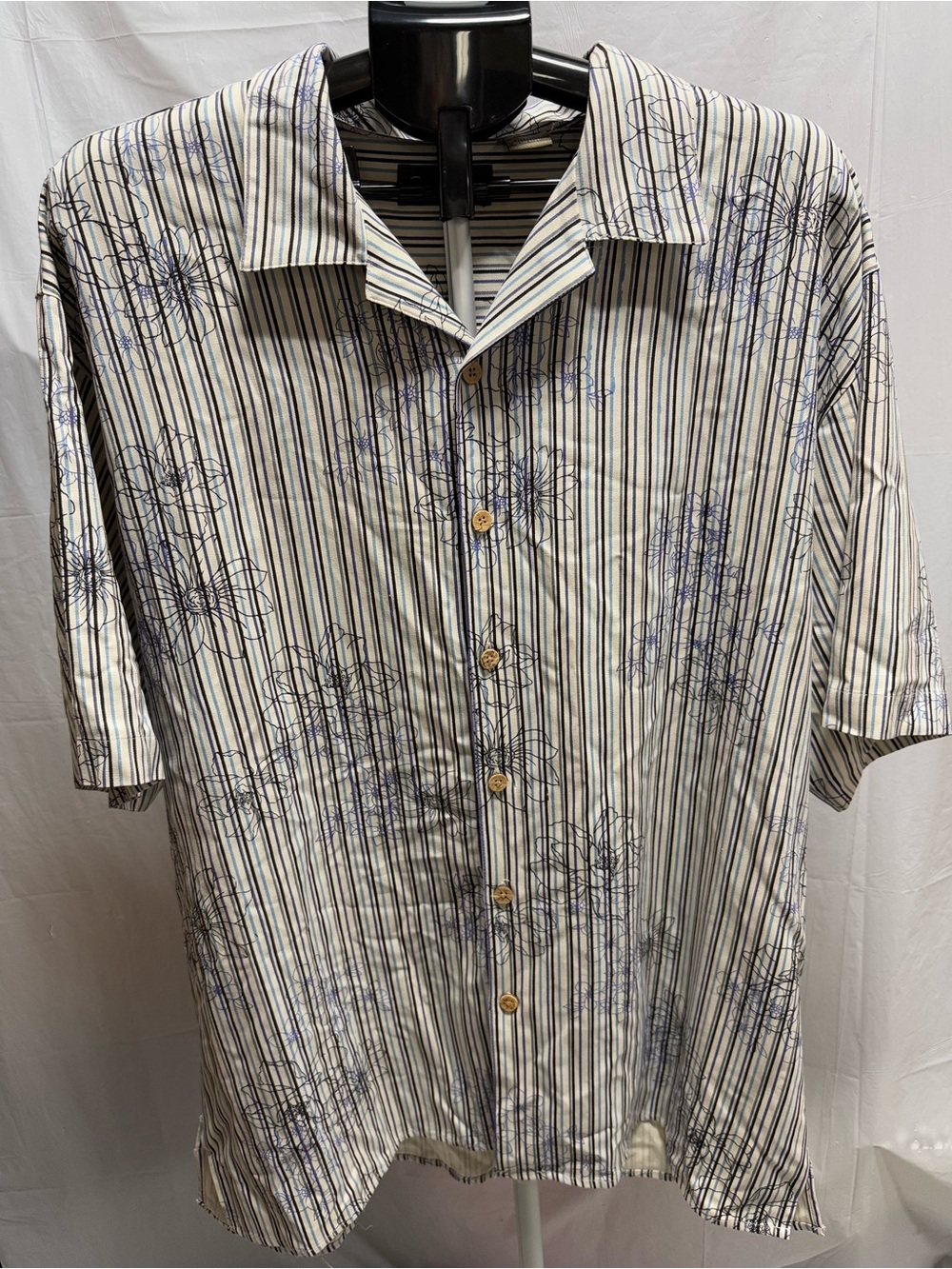 Bobby Chan 100% Silk Abstract Floral Stripe Shirt XL